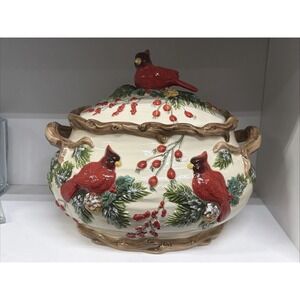 Christmas Traditions Cardinal Tureen Ceramic Holiday Serving Dish with Lid
